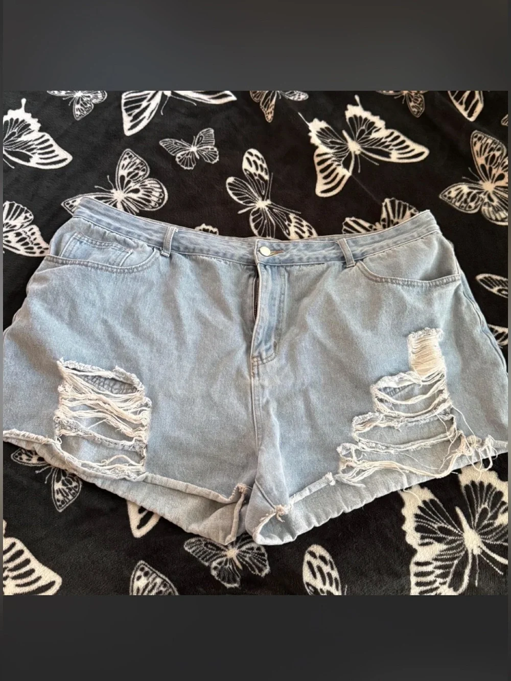 Light Blue Distressed Denim Shorts